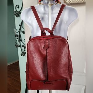 S-Zone red pebbled leather backpack, vintage Travel Safty Pocket